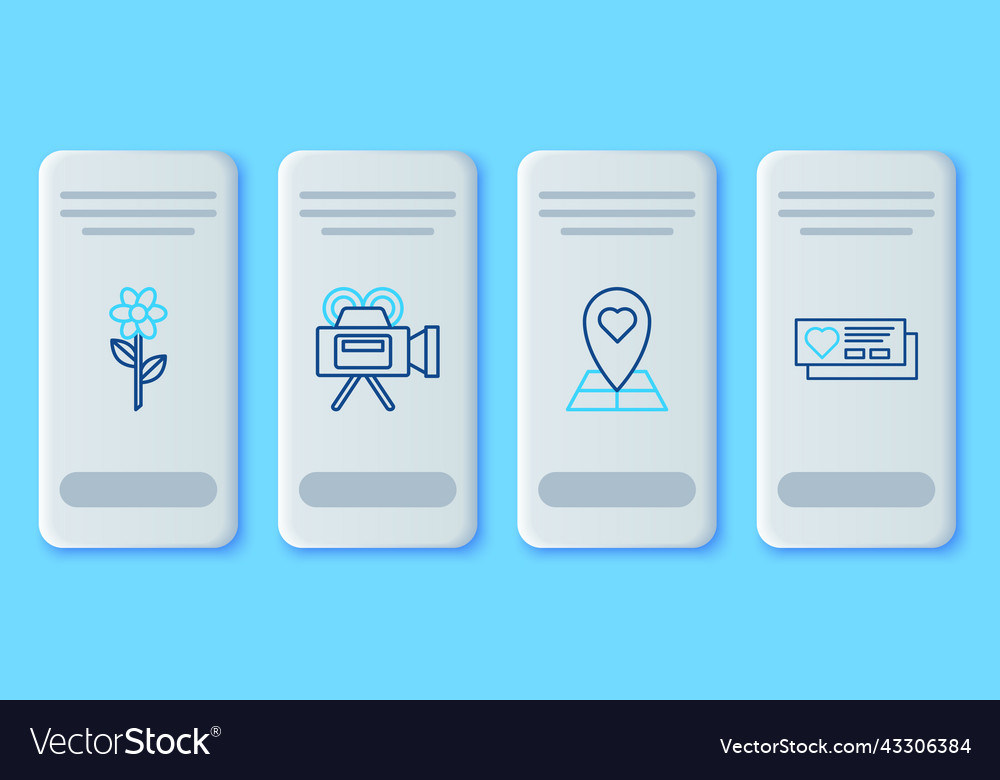 Set line cinema camera map pointer with heart vector image Set line cinema camera map pointer with heart