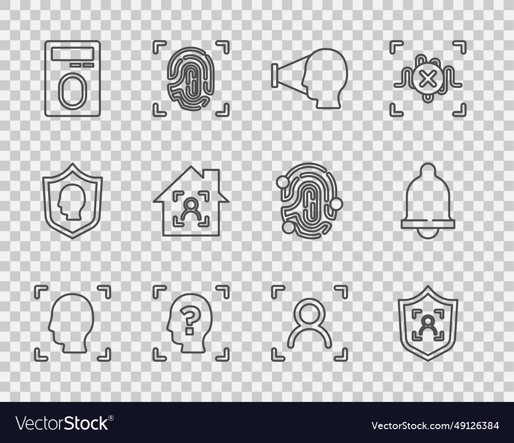 Set line face recognition shield fingerprint vector image Set line face recognition shield fingerprint