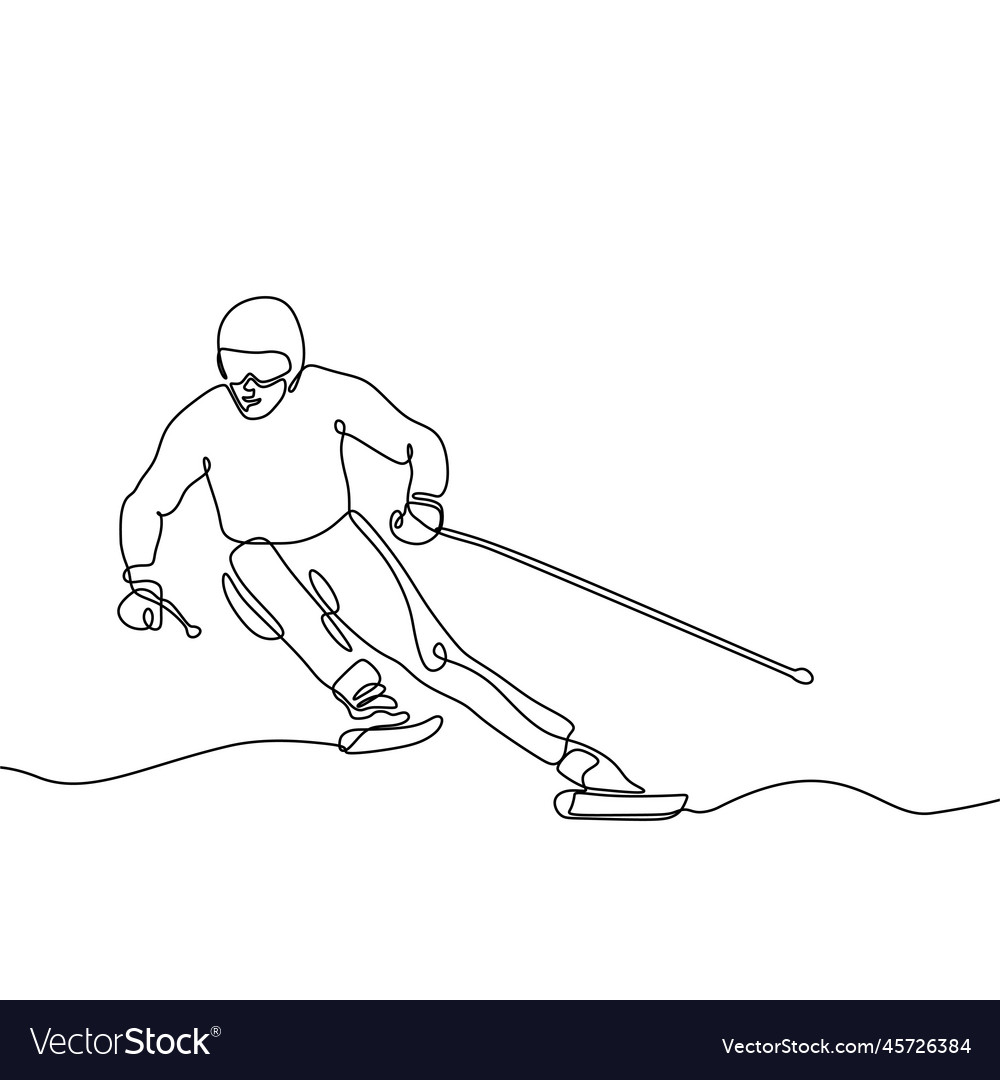 Ski racer continuous line drawing single hand Vector Image