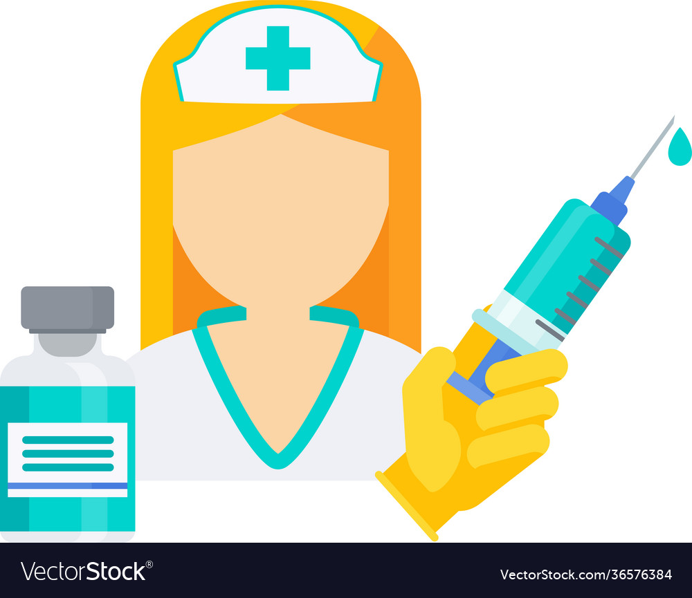 Vaccination schedule doctor with huge syringe Vector Image