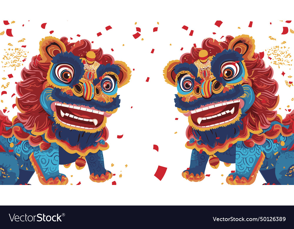 Chinese lions dancing celebration show white Vector Image