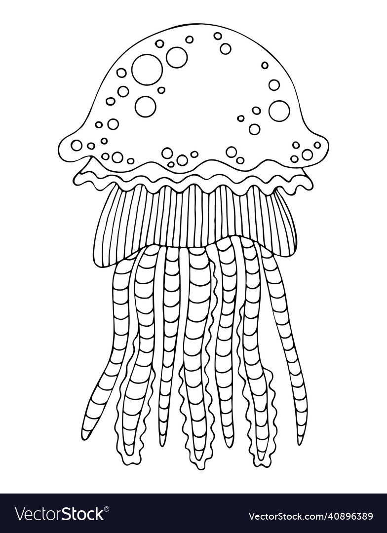 Coloring page sea jellyfish underwater inhabitant Vector Image