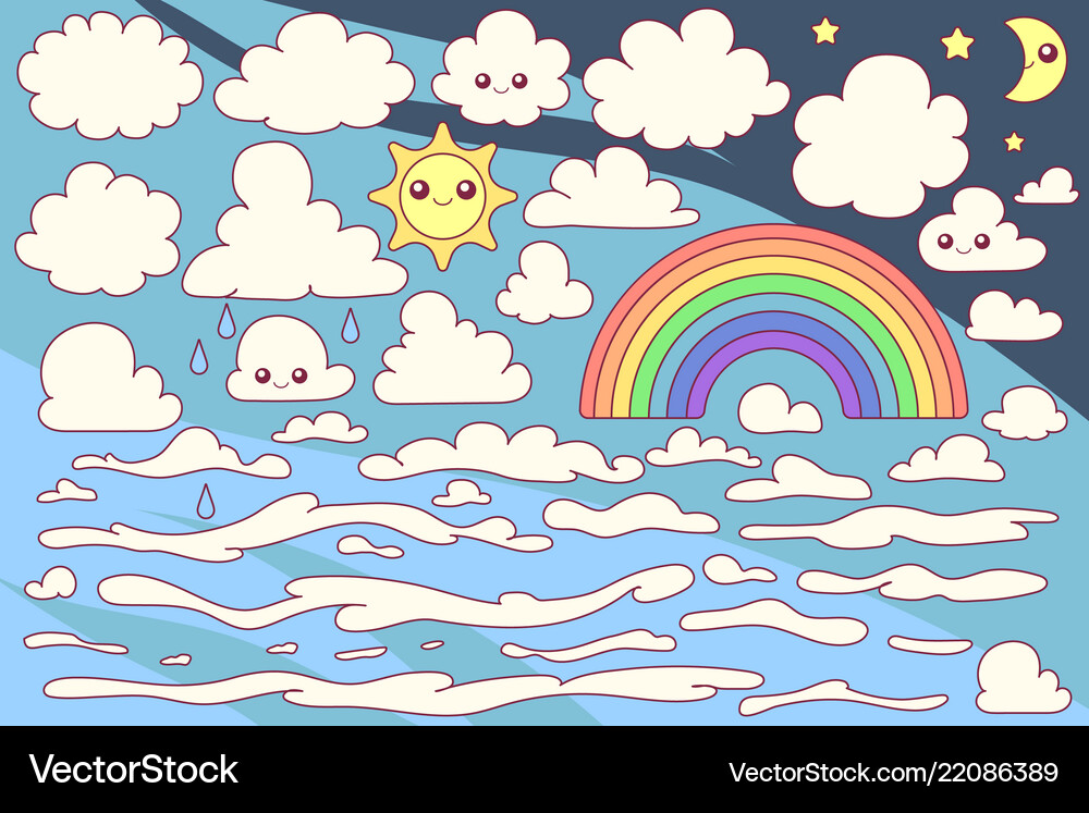 Cute cloudy sky set Royalty Free Vector Image - VectorStock
