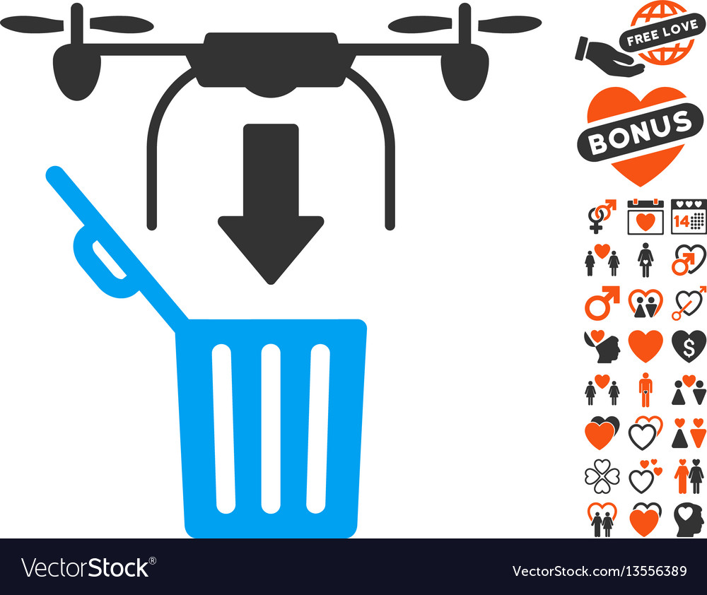 Drone drop trash icon with lovely bonus