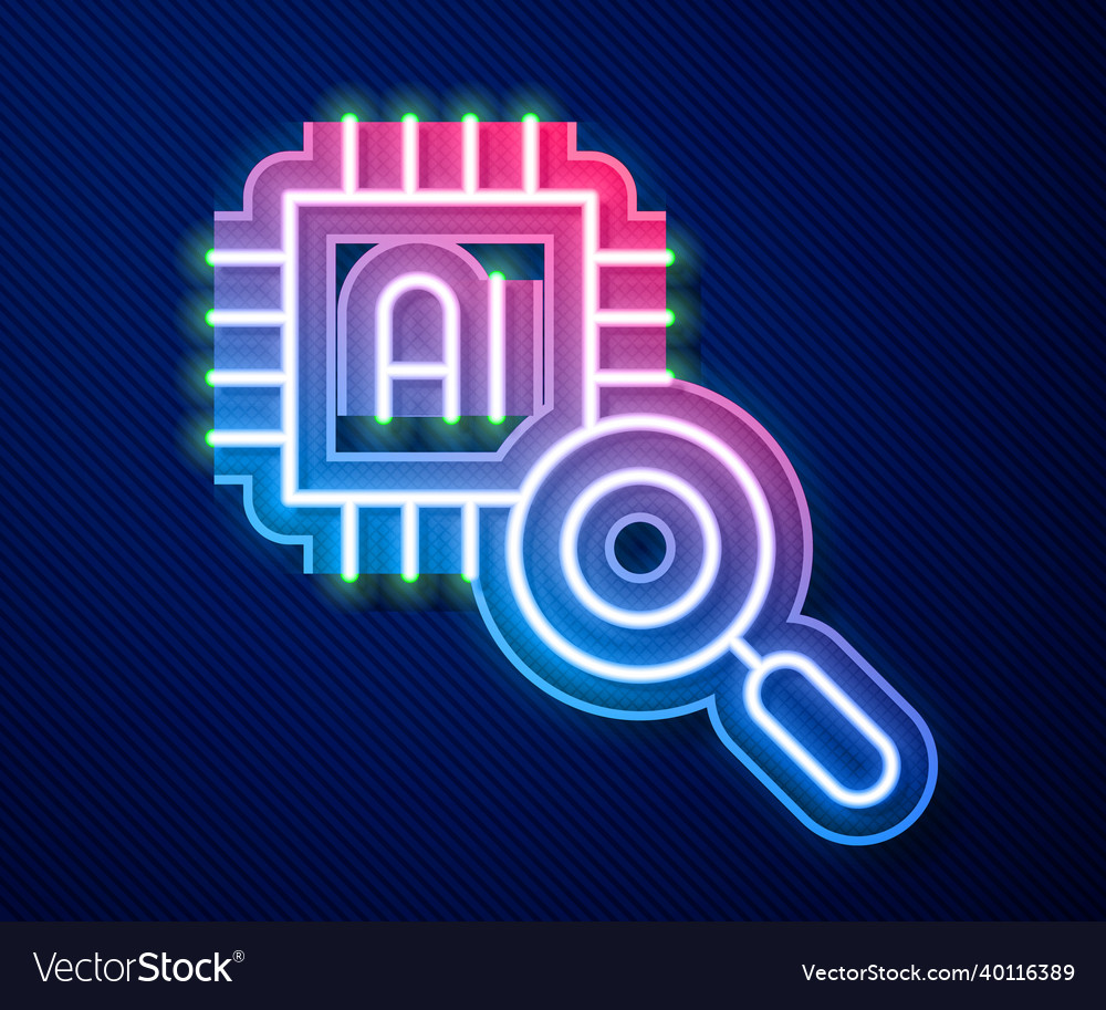 Glowing neon line computer processor Vector Image Glowing neon line computer processor
