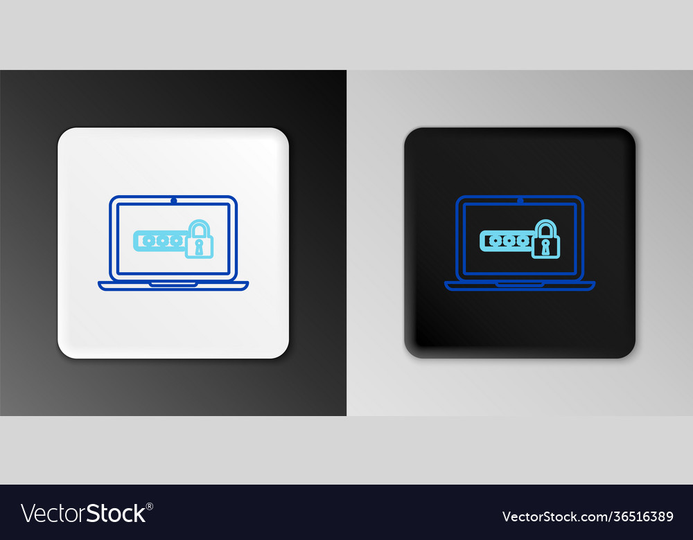 Line laptop with password notification and lock vector image Line laptop with password notification and lock