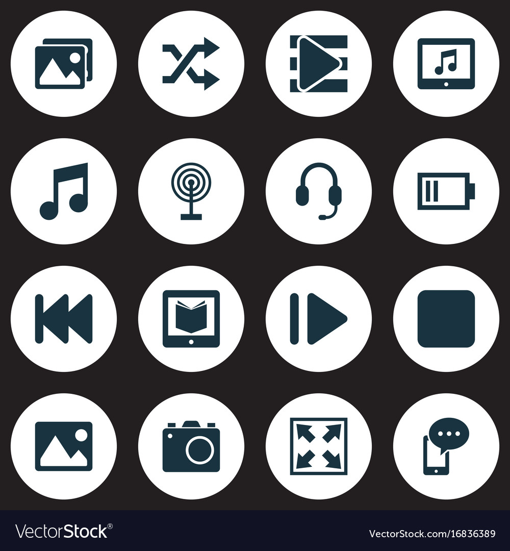 Multimedia icons set collection of headset pause