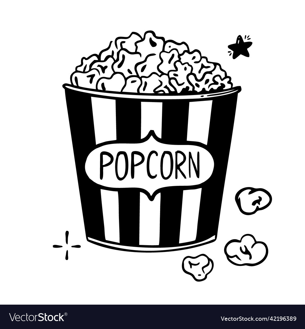 Popcorn hand-drawn line in doodle style isolated Vector Image