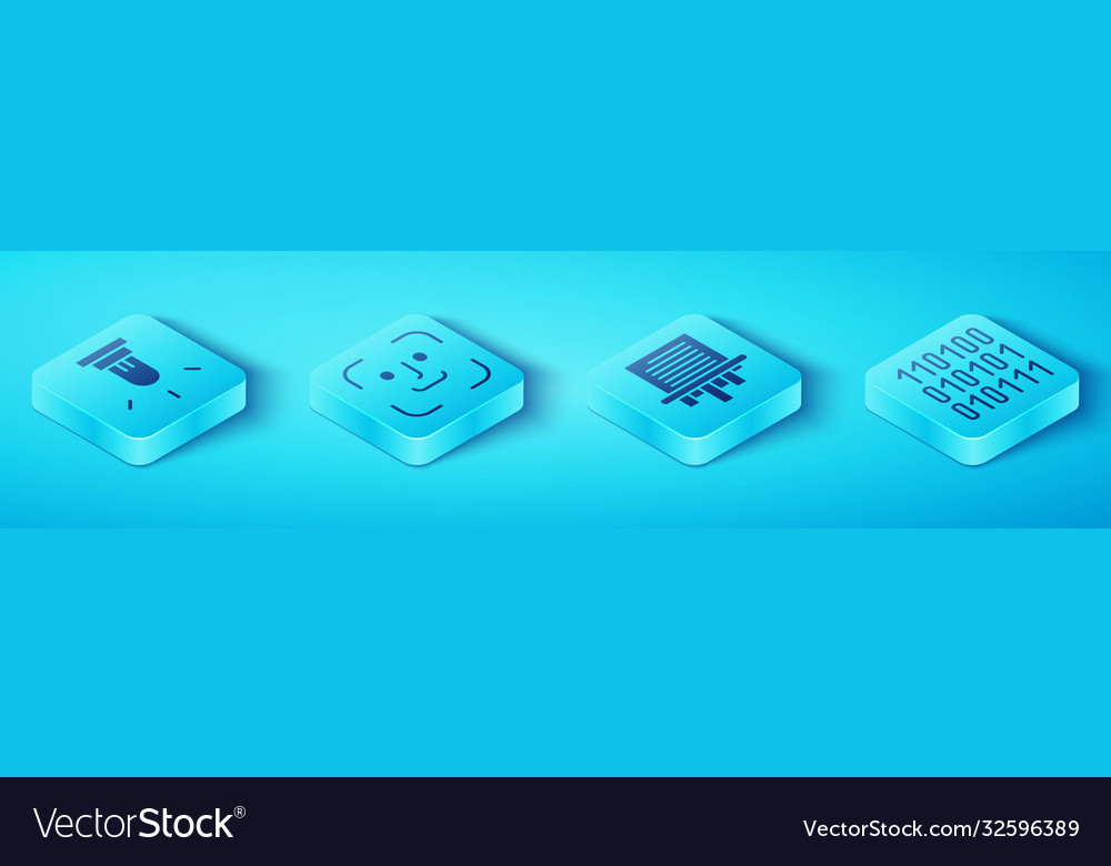 Set isometric motion sensor face recognition vector image Set isometric motion sensor face recognition