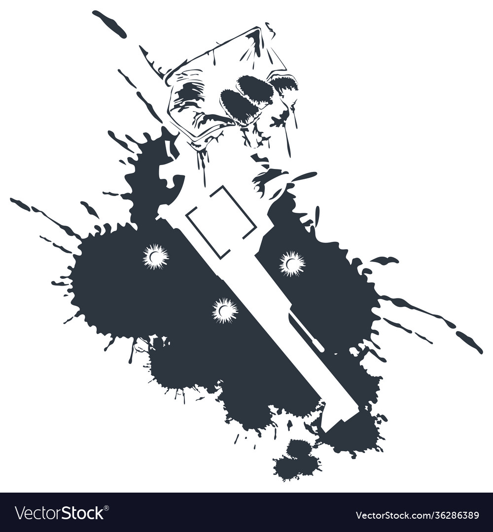 Silhouette pistol on splatter blood vector image Silhouette pistol on splatter blood