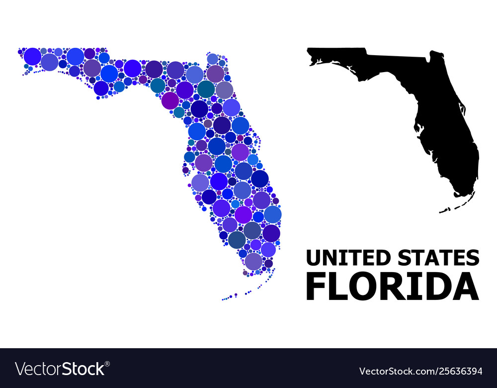 Blue circle mosaic map florida state Royalty Free Vector