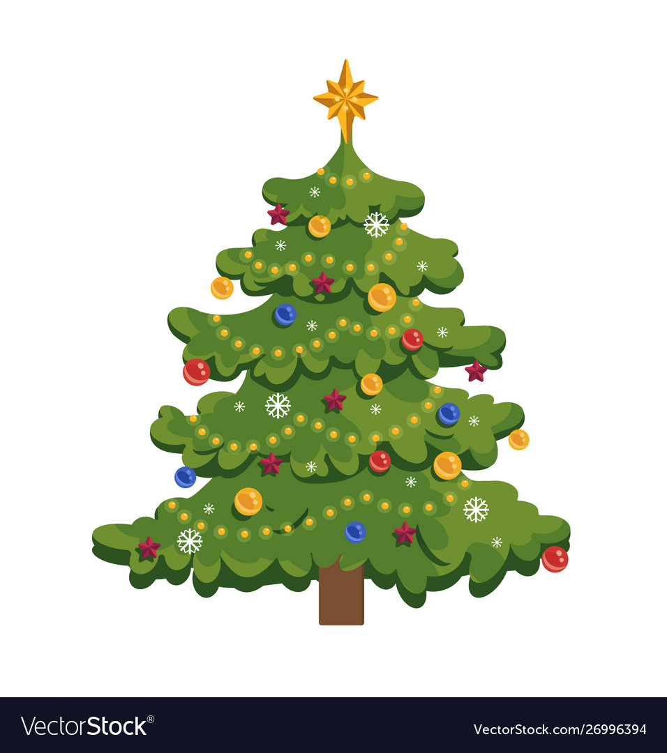 Christmas tree flat new year Royalty Free Vector Image