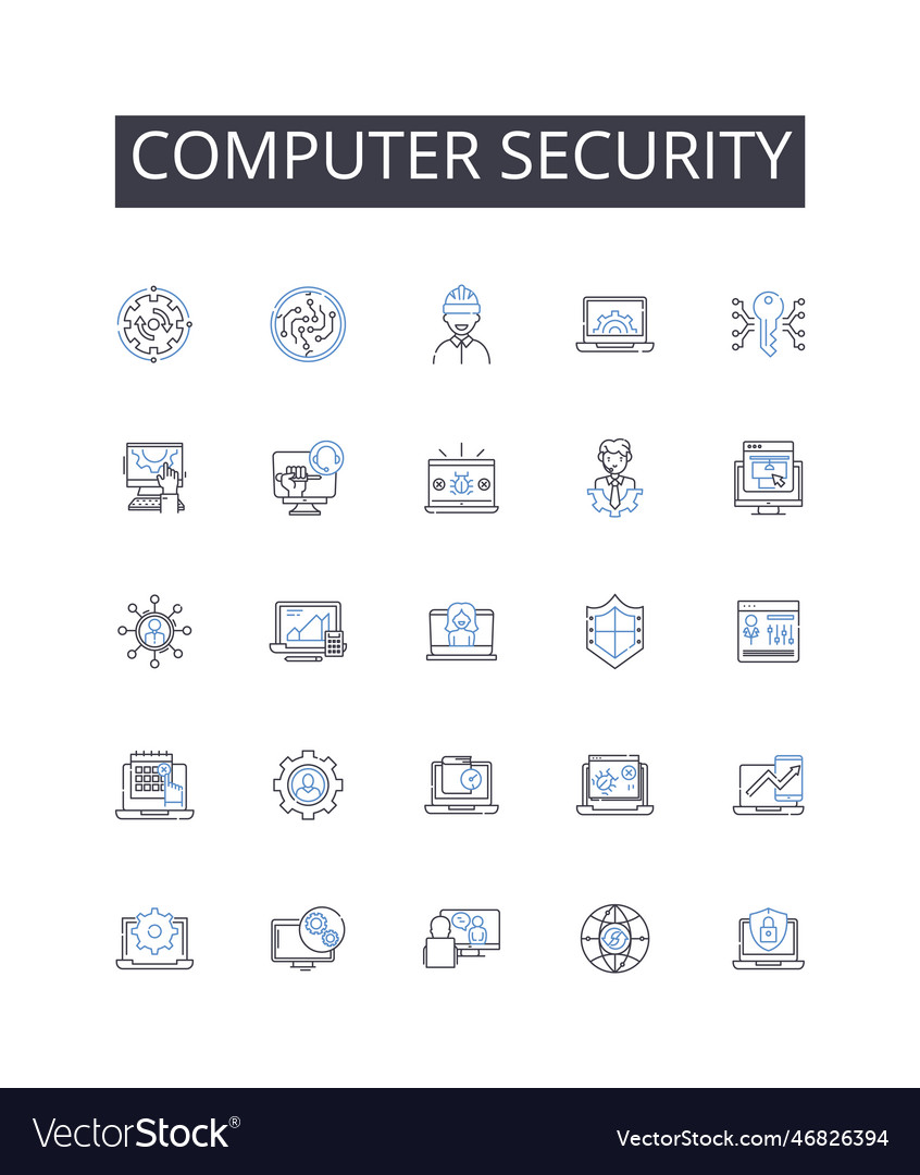 Computer security line icons collection data vector image Computer security line icons collection data