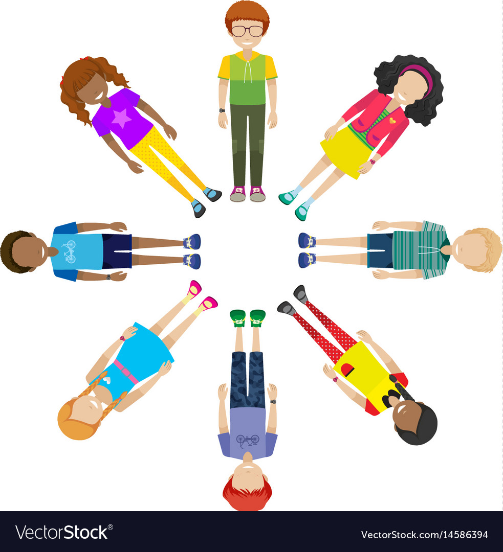Faceless characters standing in circle