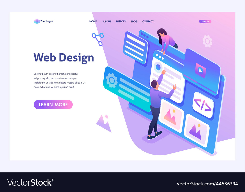 Isometric concept young people are engaged in web