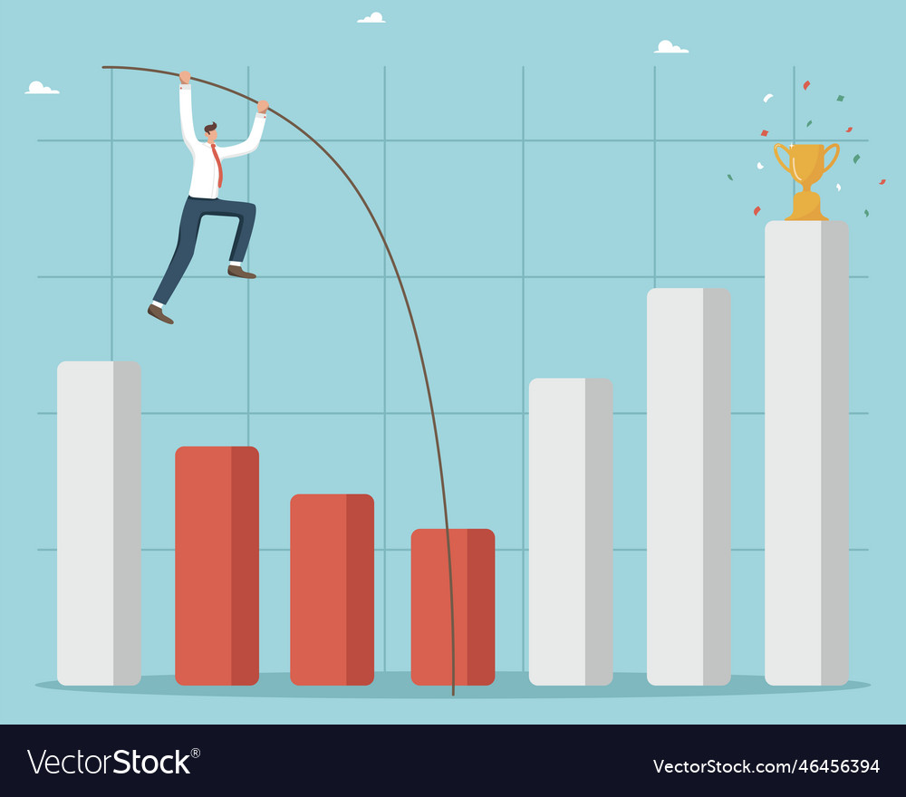 Man pole vault over graph columns vector image Man pole vault over graph columns