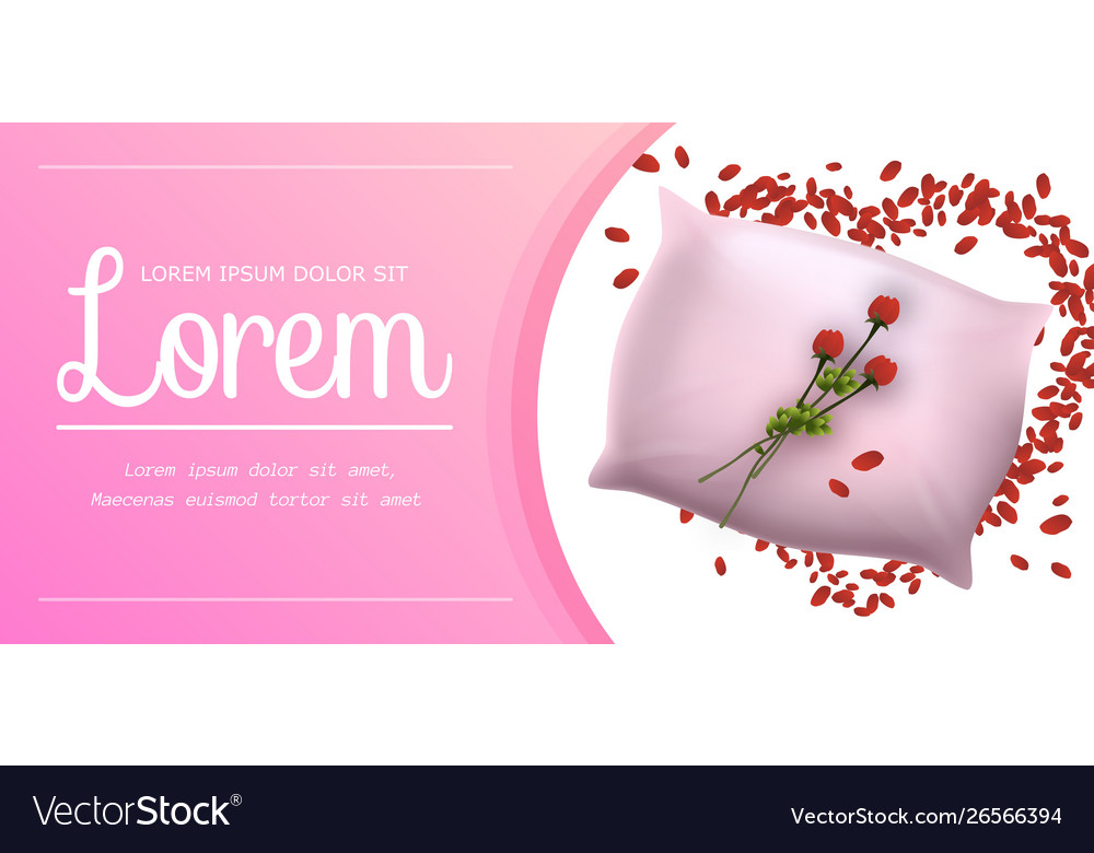 Pink soft pillow with beautiful red blossom banner