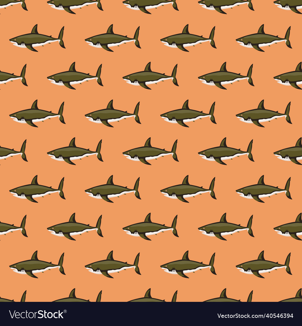 Seamless pattern shark on orange background Vector Image Seamless pattern shark on orange background