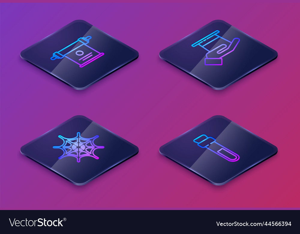 Set isometric line magic scroll spider web vector image Set isometric line magic scroll spider web