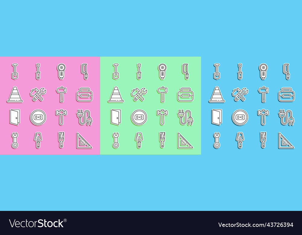 Set line triangular ruler electric plug toolbox vector image Set line triangular ruler electric plug toolbox