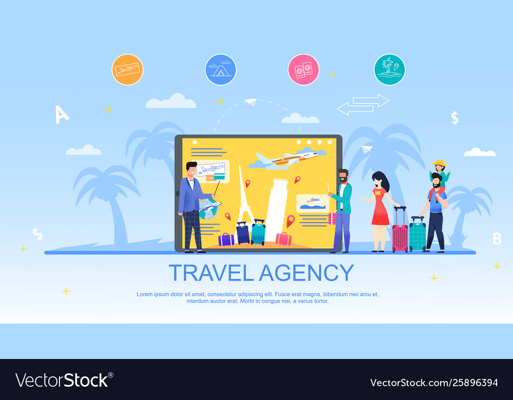 Travel agency and services advertising flat banner