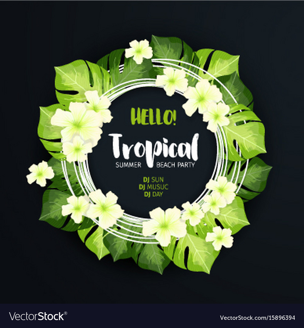 Tropical beach party circle banner on the dark