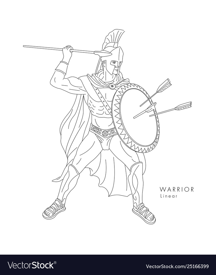 Ancient warrior line in full armor vector image Ancient warrior line in full armor