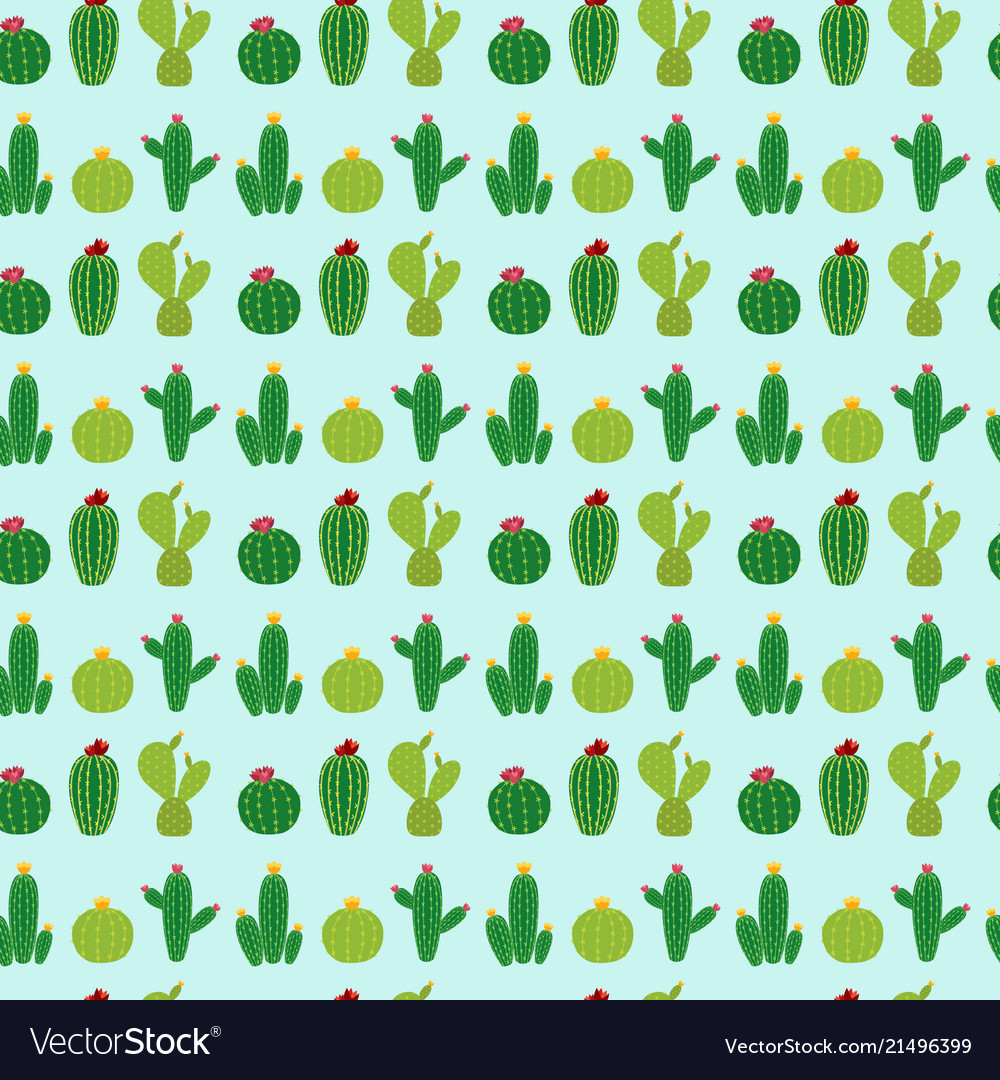 Cactus icon collection seamless pattern background
