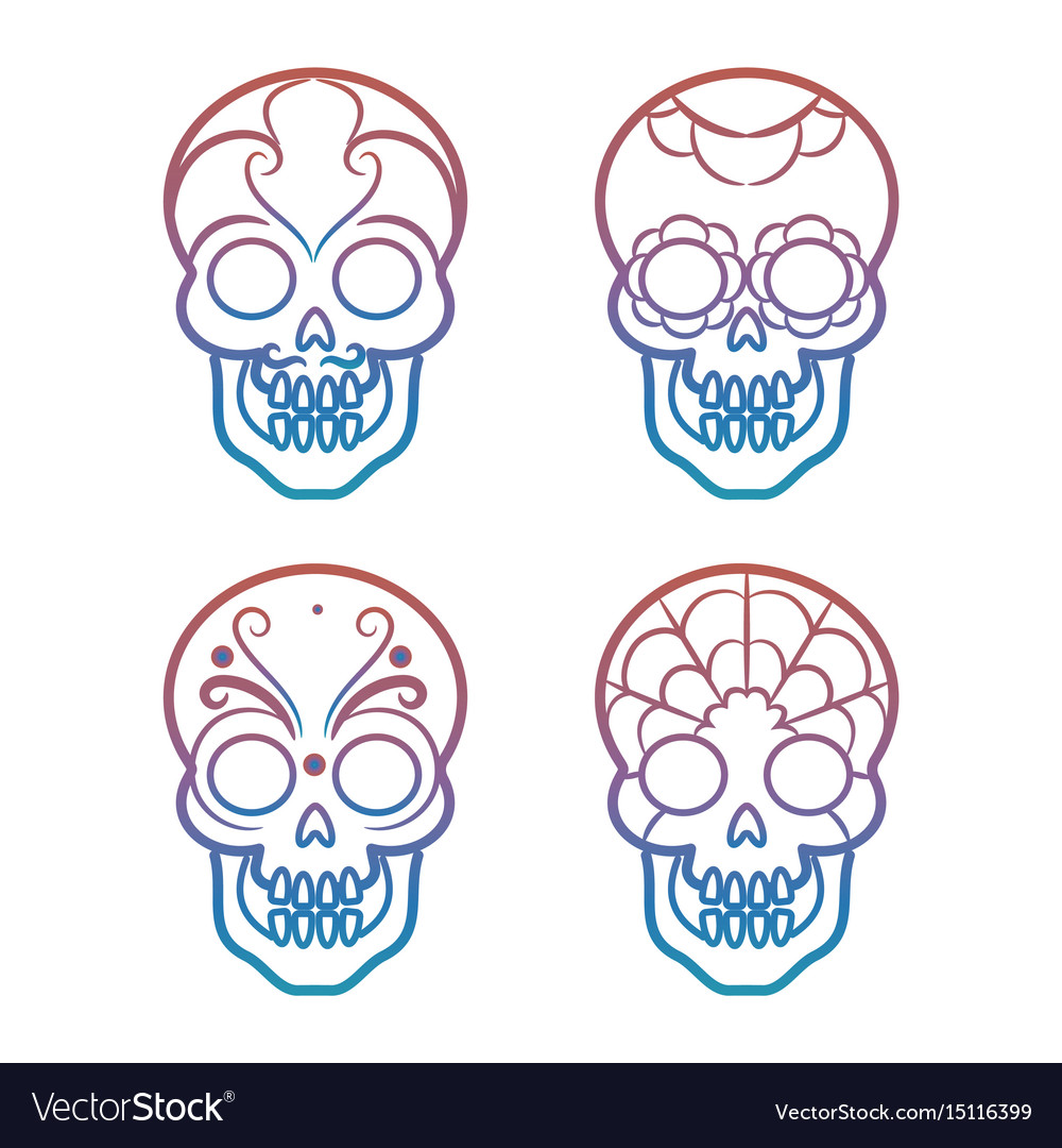 colorful mexican skulls on white background vector image