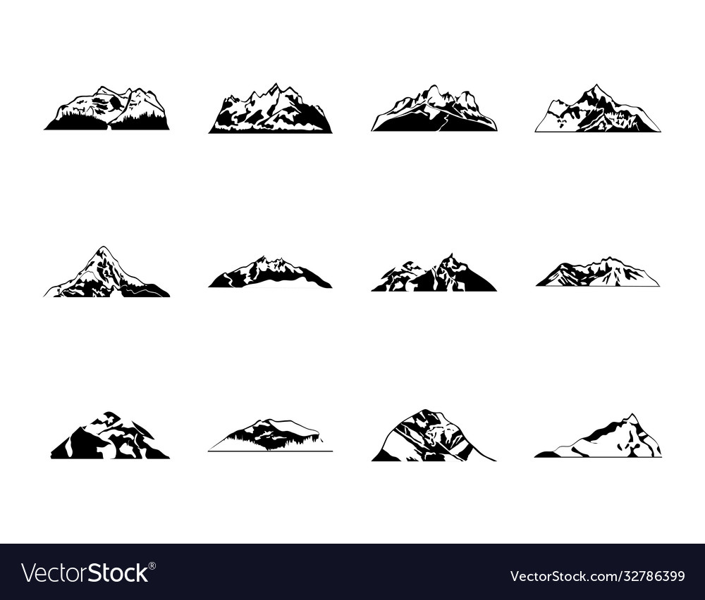 Folded mountains icon set silhouette style Vector Image