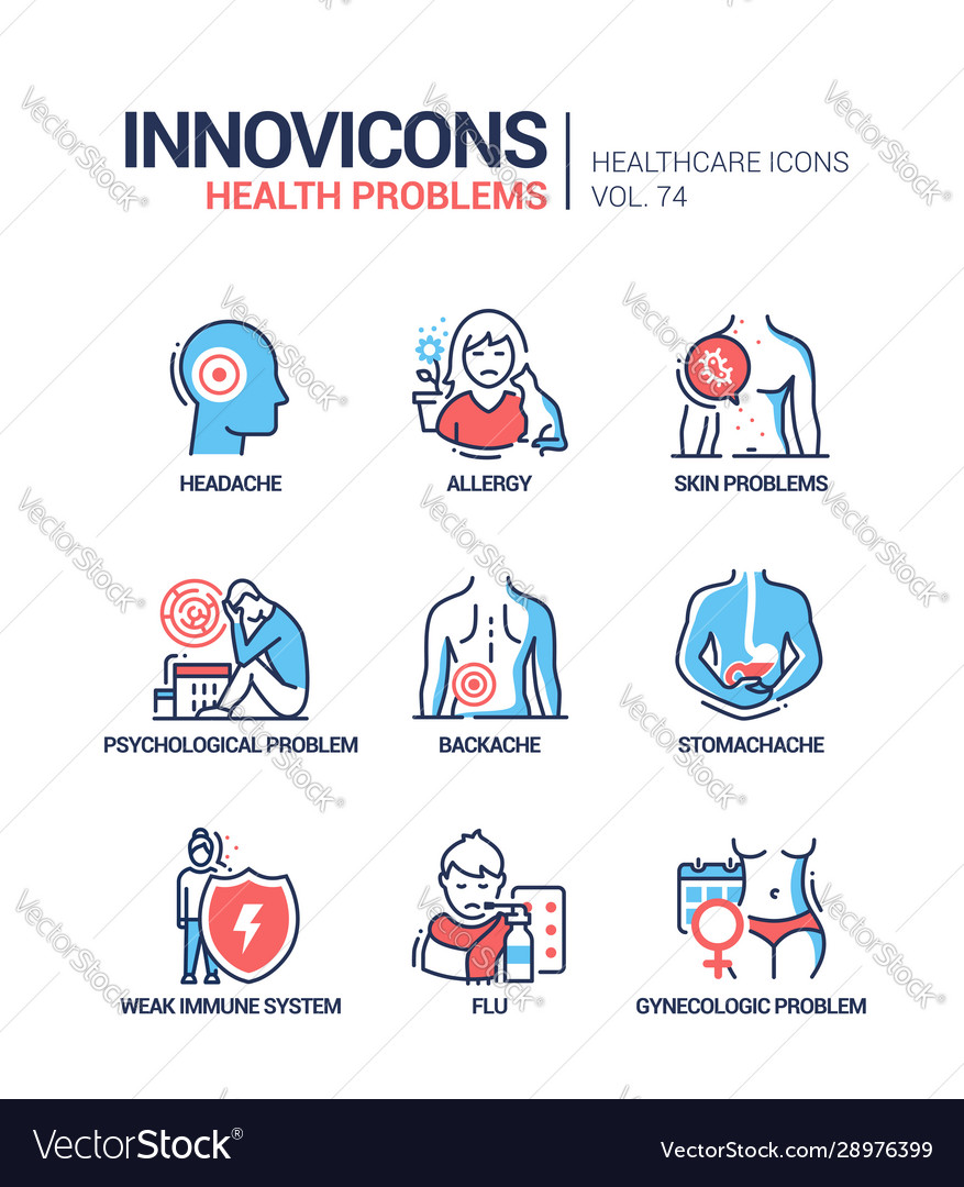 Health problems line design style icons set Vector Image