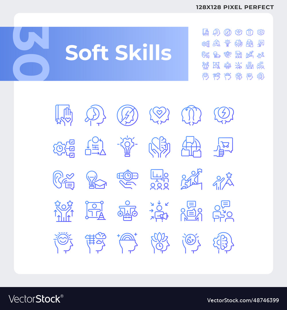 Pixel perfect gradient soft skills icons set Vector Image Pixel perfect gradient soft skills icons set