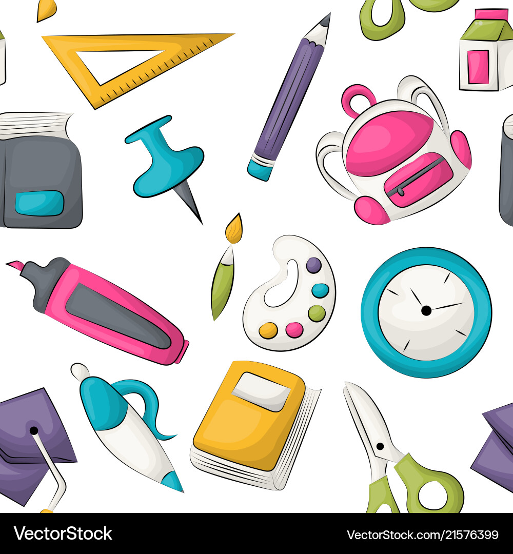 School Supplies Theme Seamless Pattern Royalty Free Vector