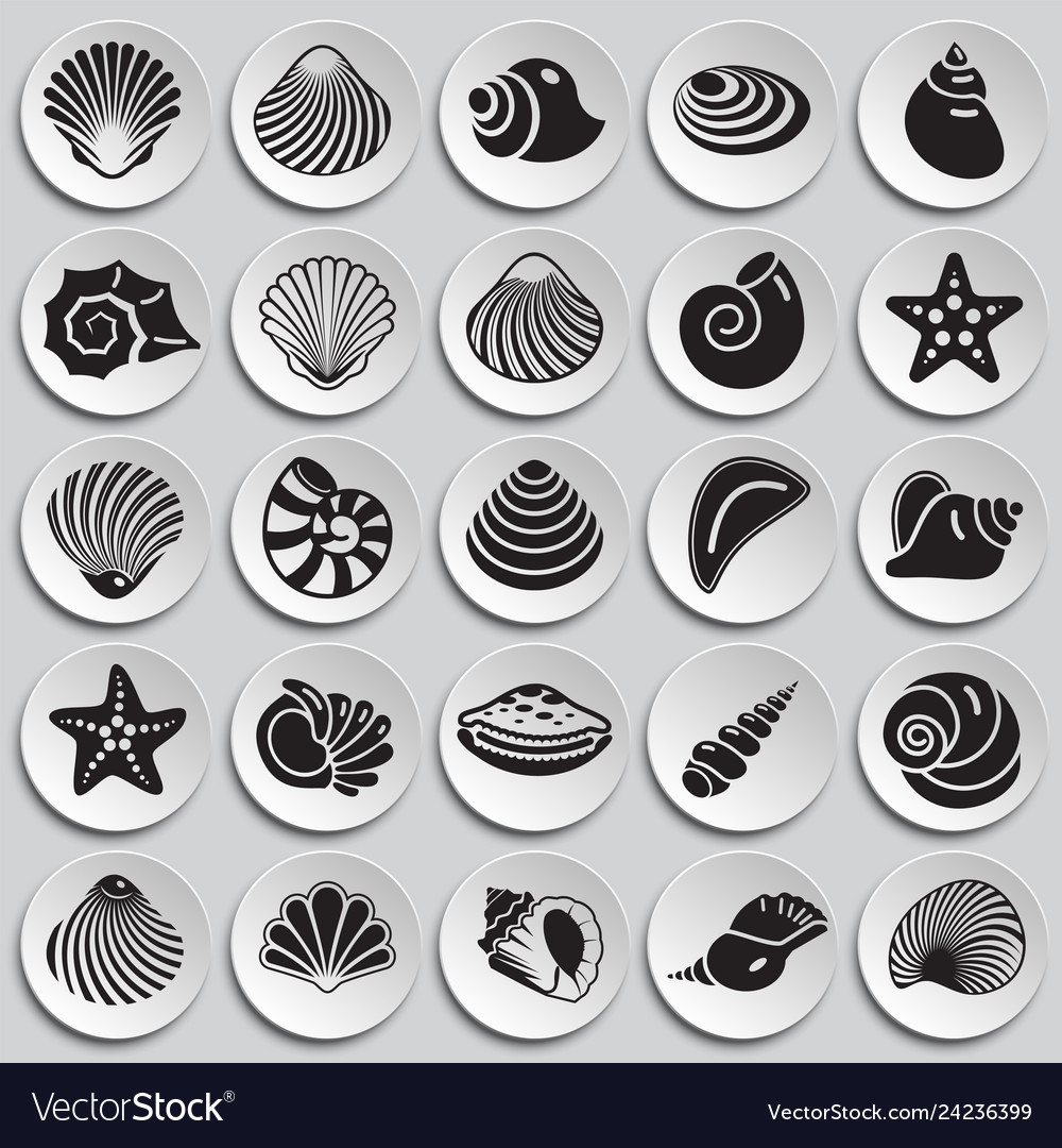 Sea shell icons set on plates background Vector Image Sea shell icons set on plates background