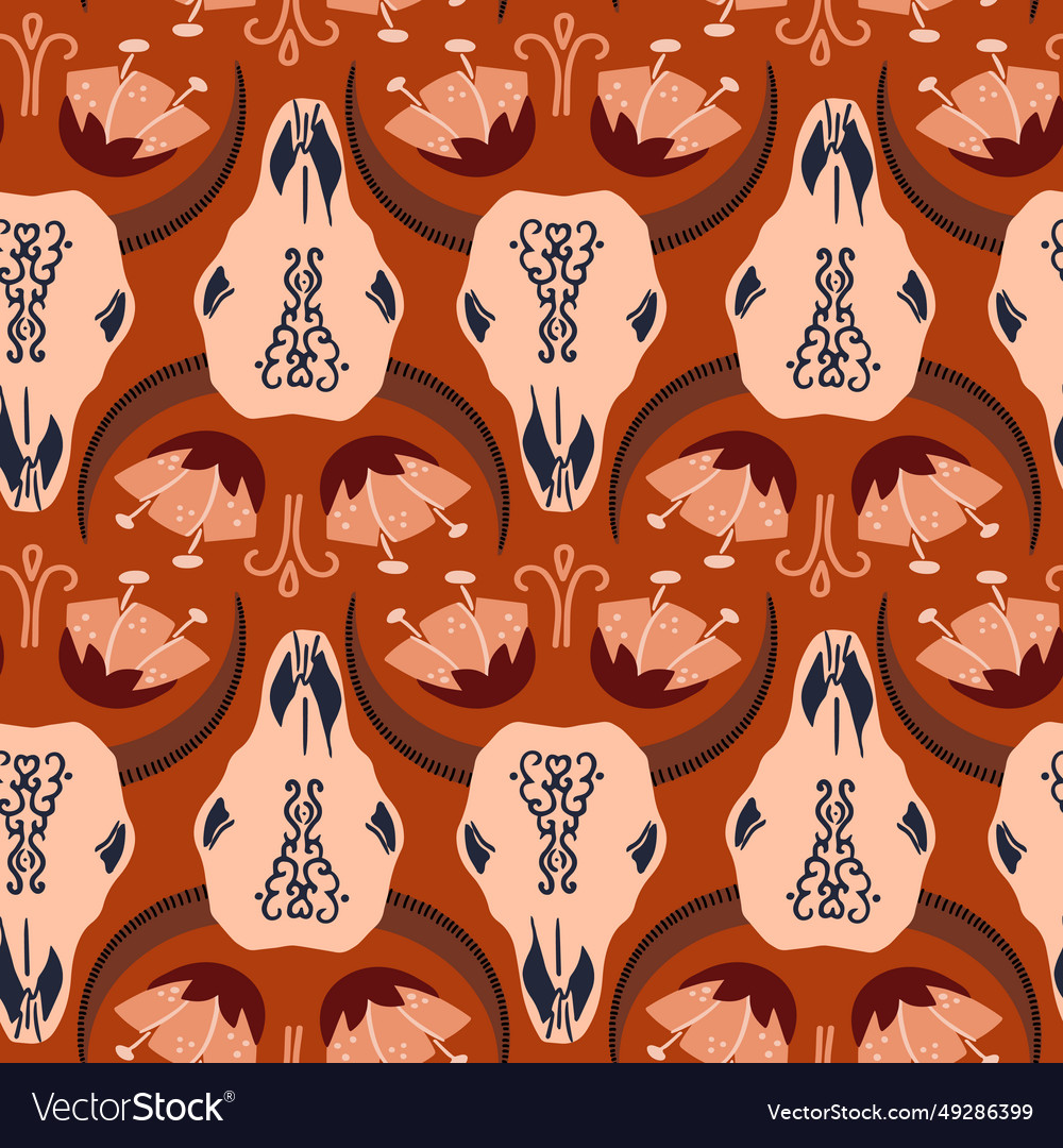 Seamless pattern with bull skulls