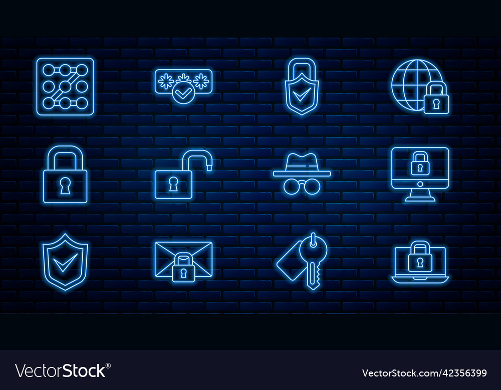 Set line laptop and lock on computer monitor Vector Image Set line laptop and lock on computer monitor