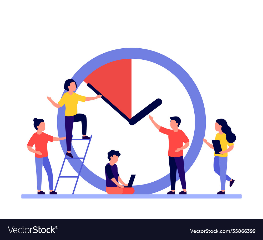 Work time management concept people and clock