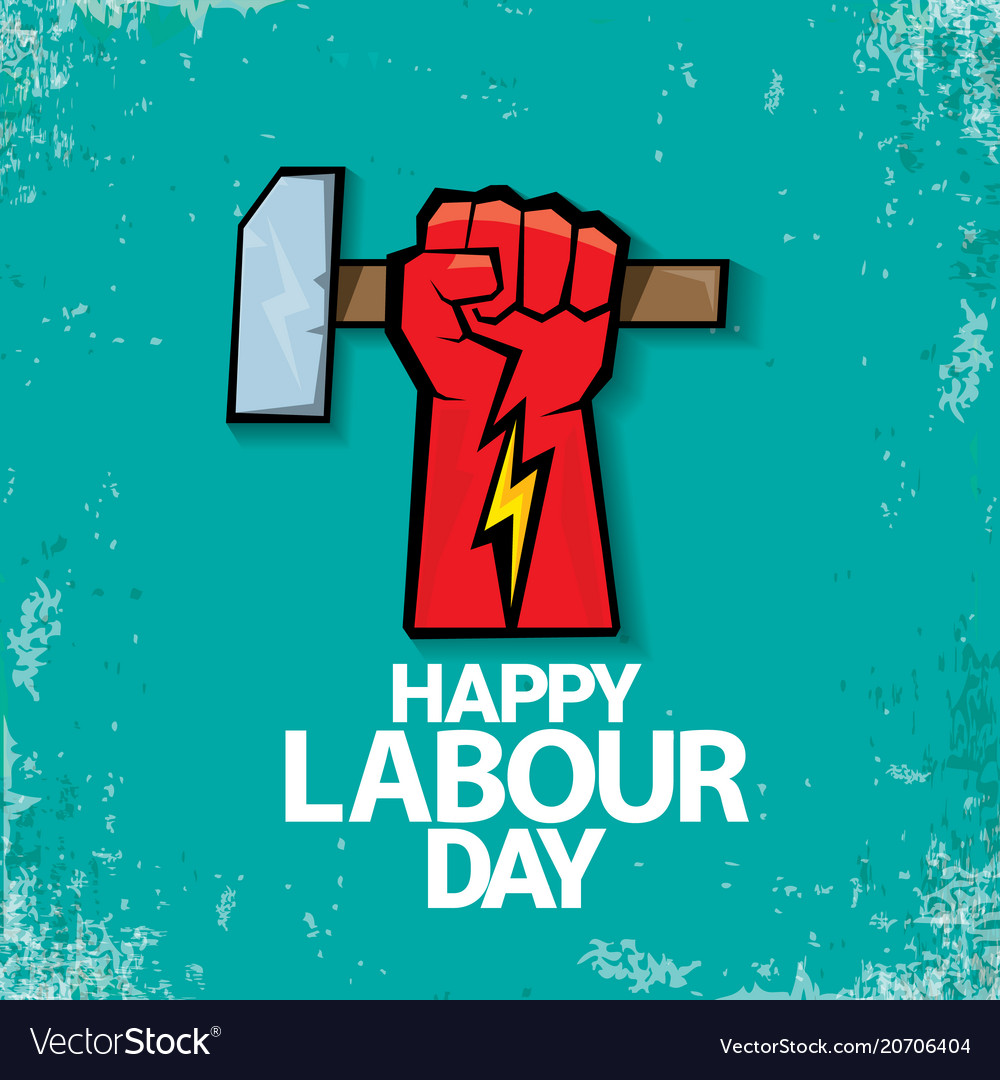 1 may happy labour day label with strong Vector Image