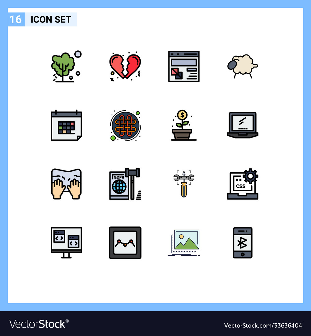 16 user interface flat color filled line pack