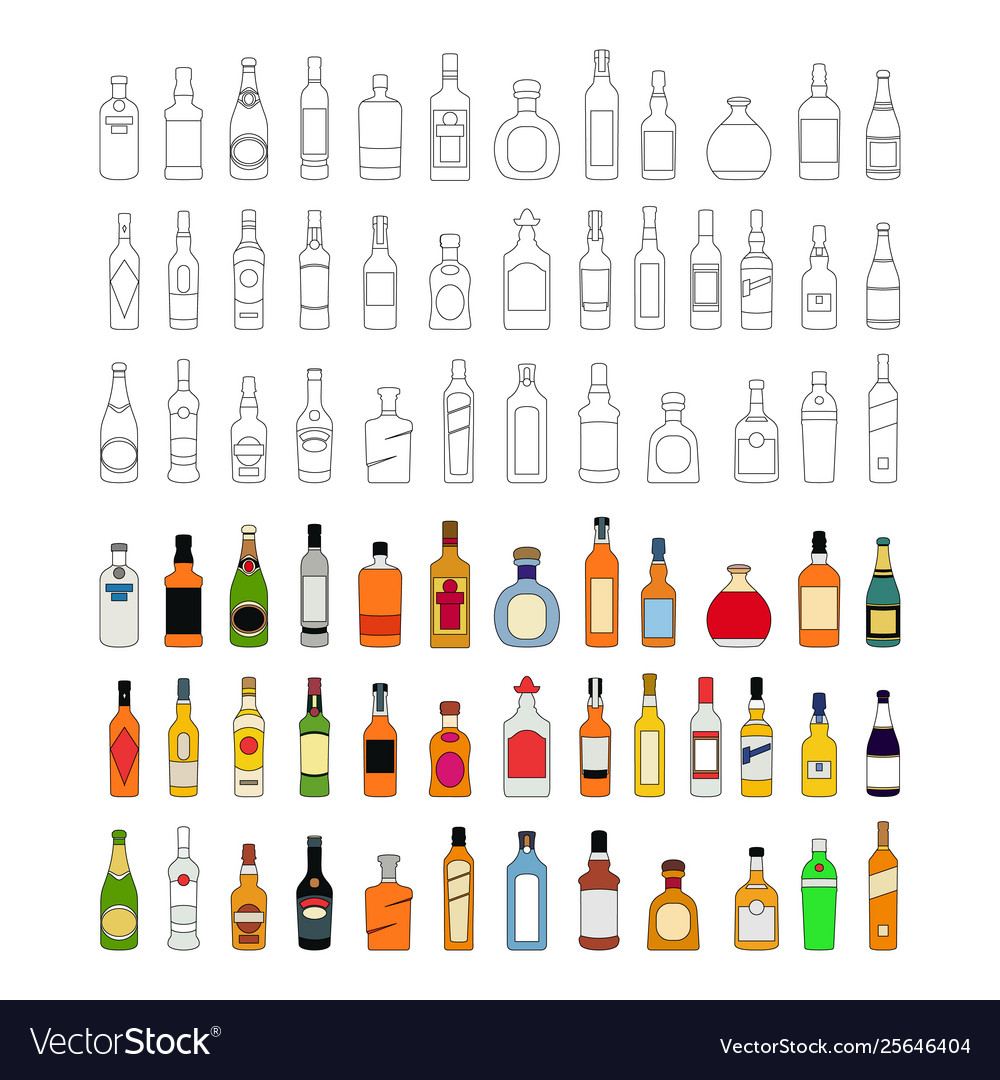 Alcohol bottles line icons set drinks object Vector Image Alcohol bottles line icons set drinks object
