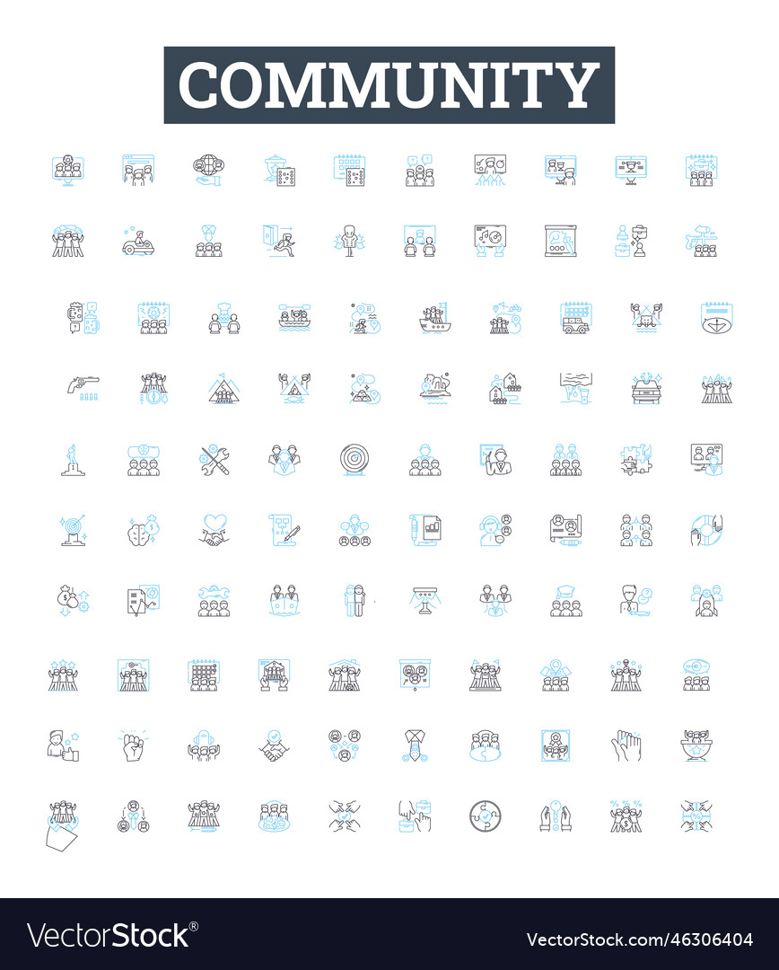 Community line icons set commune society