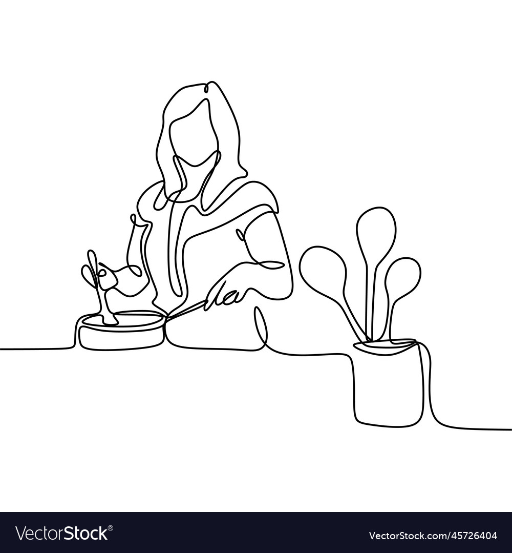 Continuous line drawing from the chef trying