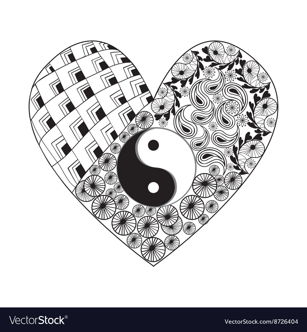 Hand drawn heart with yin yang symbol Royalty Free Vector