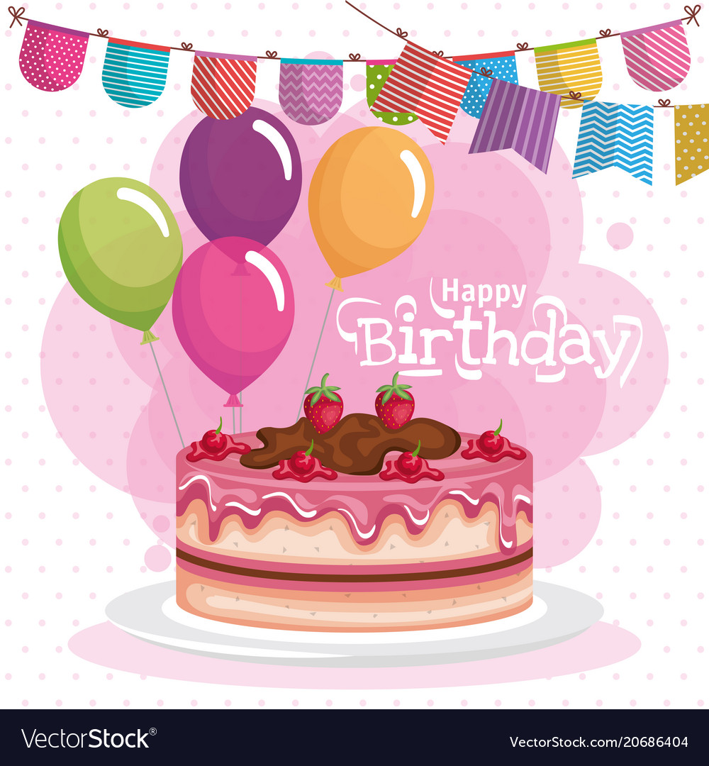 Happy birthday cake celebration card Royalty Free Vector