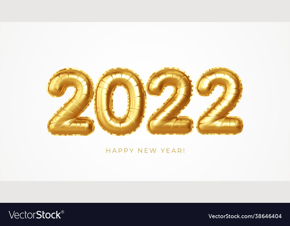 Happy new year 2022 metallic gold foil balloons Vector Image