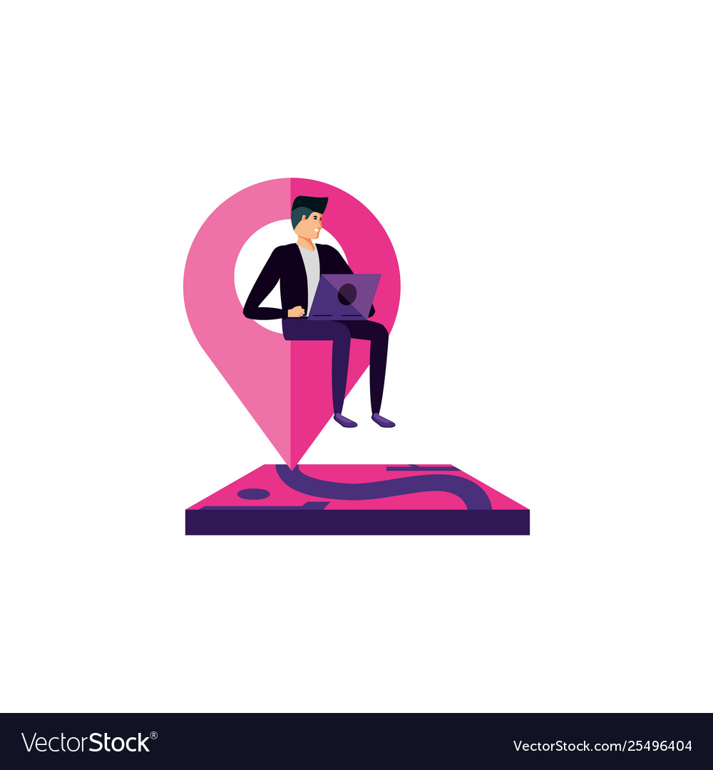Mann mit Laptop mit Pinpointer Standort vector image Mann mit Laptop mit Pinpointer Standort