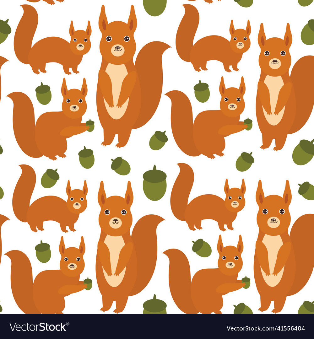 Seamless pattern set of funny red squirrels vector image Seamless pattern set of funny red squirrels