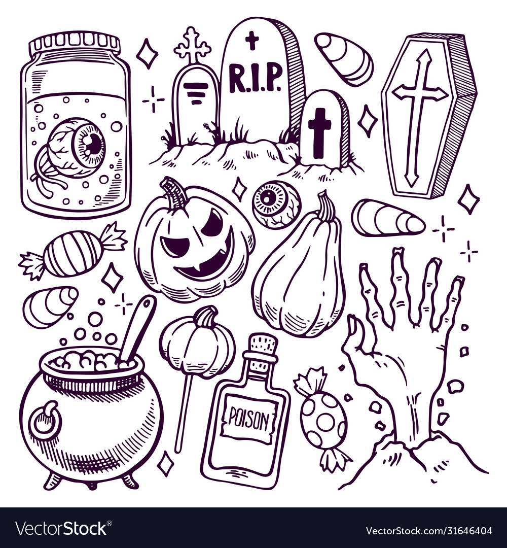 Set sketch halloween attributes - 3 Vector Image Set sketch halloween attributes - 3