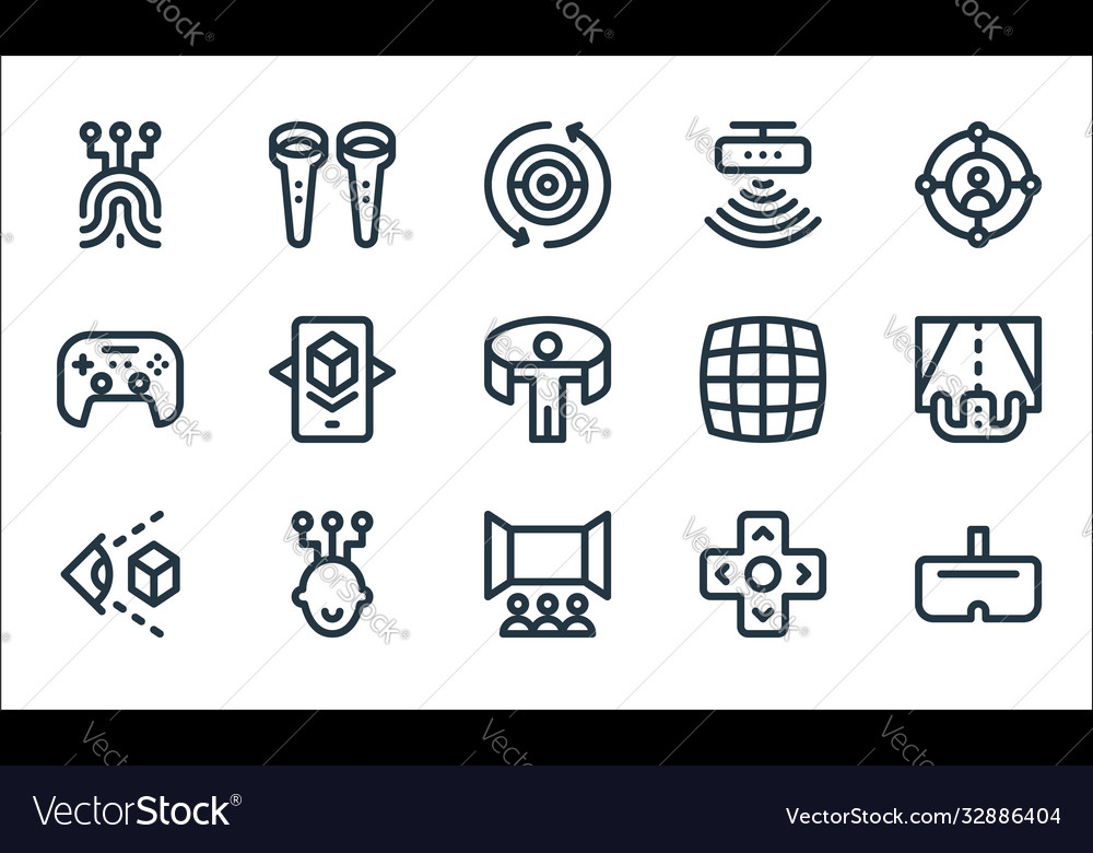 Virtual reality line icons linear set quality vector image Virtual reality line icons linear set quality