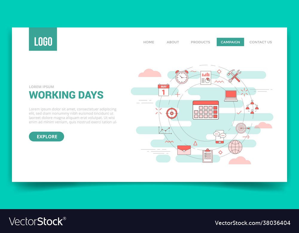 Working days concept with circle icon for website